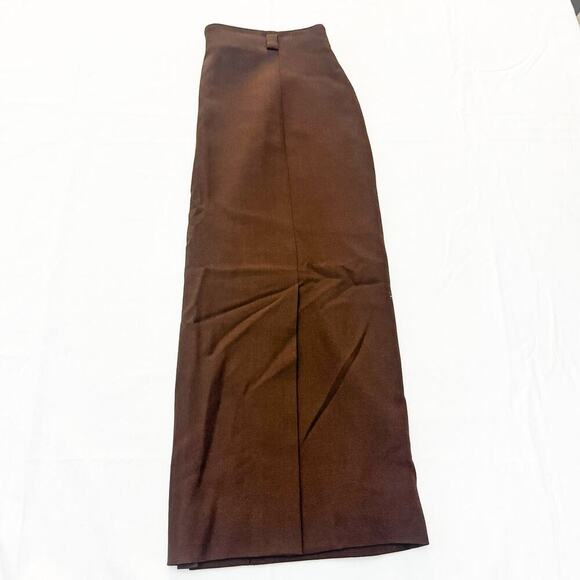 Talbots A-Line Midi Chocolate Brown Worsted Wool Skirt Front Slit Size 14 - Picture 5 of 5